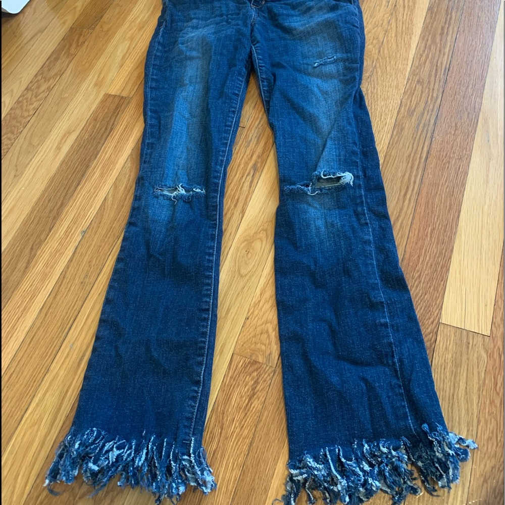 Joes jeans with DIY rips and distressed bottoms